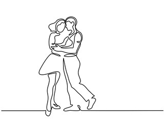 Continuous line drawing. Loving couple embrace. Vector illustration