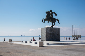 The Great Alexander's statue on a seafront promenade in Thessaloniki - obrazy, fototapety, plakaty