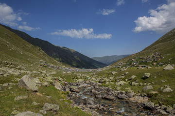 Fototapeta premium In Karadeniz region of Turkey country, View of Kavrun plateau or tableland which is a village in the Kackar Mountains. Kackar Mountains or simply Kackars are a mountain in Camlihemsin, Rize, Turkey.