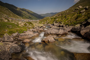 In Karadeniz region of Turkey country, View of Kavrun plateau or tableland which is a village in the Kackar Mountains. Kackar Mountains or simply Kackars are a mountain in Camlihemsin, Rize, Turkey.