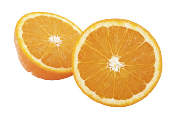 Oranges cut in half isolated on white background