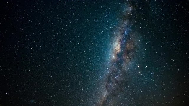 Milky Way time lapse and rotating starry sky, center close up, galaxy core details, bright nebula, night sky in Namibia.