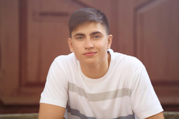 Fototapeta premium Portrait of trendy teenage boy outdoors