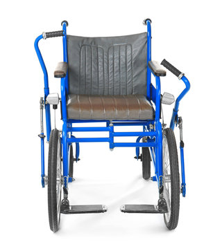 Blue wheelchair on white background