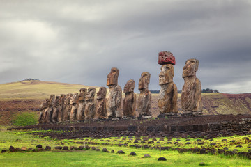 Ahu Tongariki, is the largest ahu on Easter Island, Chile