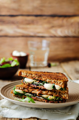 Fresh green mozzarella grilled rye sandwich