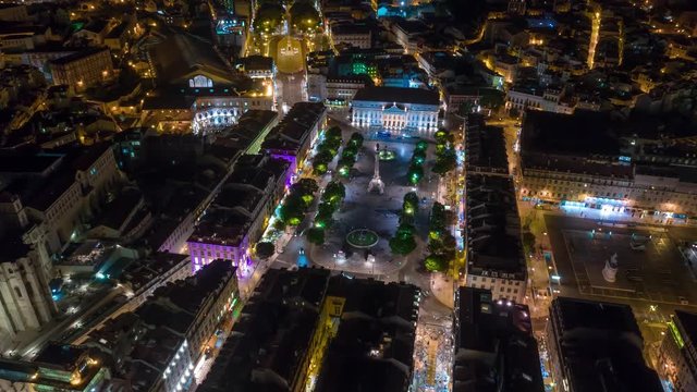 Lisbon Portugal aerial timelapse dronelapse city centre summer drone night