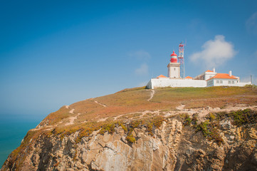 Fototapeta na wymiar Portugese cliffs, Cabo da roca near Lisbon. Lighthouse