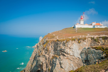 Fototapeta na wymiar Portugese cliffs, Cabo da roca near Lisbon. Lighthouse