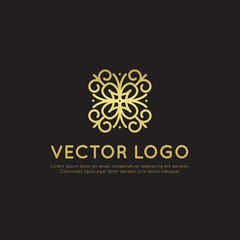 Fototapeta na wymiar Vector Icon Style Logo Sign Set of Alternative Medicine, Vitamin Therapy, Anti-Aging, Wellness, Ayurveda, Chinese Medicine, Holistic centre Pattern Mandala, Gold