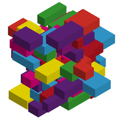Abstract geometric background with colorful isometric rectangles and bricks. Three-dimensional, 3D vector illustration.