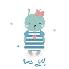 Cute little bunny with slogan. Vector hand drawn illustration.