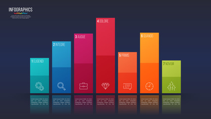 Easy editable vector 7 options infographic design, bar chart, presentation template.