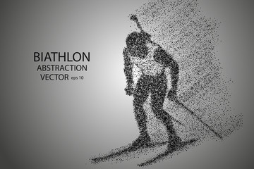Biathlon racer, abstract silhouette, winter skiing. The particles from circles and points in the form of a skier biathlete. Graphic concept. Vector illustration eps 10.