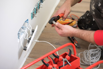 Handyman working , electrician worker
