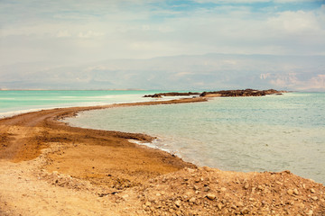 Salty Dead Sea shore background