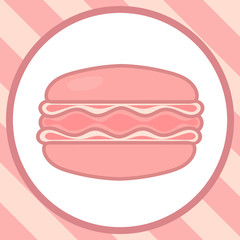 Realistic colorful macaroon dessert vector image isolated on white. Pink macaron emblem for cafe, confectionery, food apps and websites. Sweet confection. Macaroon goods classic simple design. 