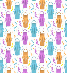 Paper lanterns seamless pattern. Festive decorations repetitive texture. Feast endless background. Vector illustration
