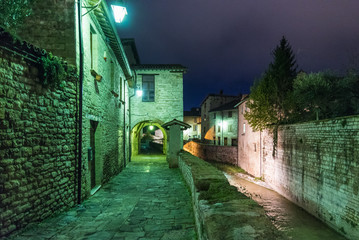 Gubbio (Italy) - One of the most beautiful medieval towns in Europe, in the heart of the Umbria Region, central Italy. Here in particular the historic center in the night.