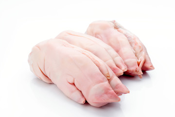 uncooked pig hands isolated on white background