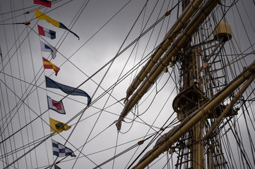 Tall ship rigging and flags