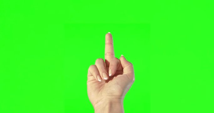 Female hand gestures on green screen: FCK