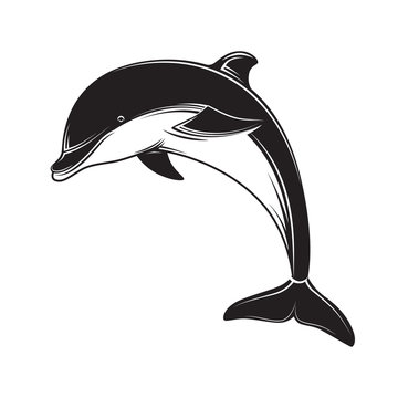 recommend clip art: Dolphin icon black silhouette on white background. Dolphin emblem and label
