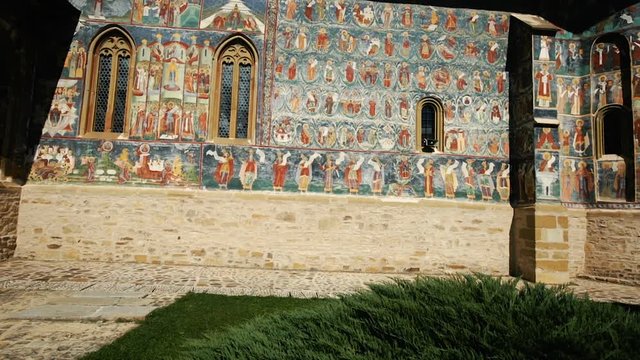 Image of frescoes of church in Sucevita Monastery on Bucovina in Romania.