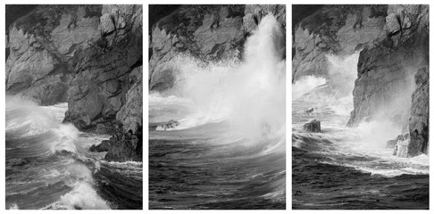 Crashing Wave Sequence Garrapata State Park California BW