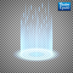 Fototapeta premium Magic portal of fantasy. Futuristic teleport. Light effect. Light rays of the night scene and sparks on a transparent background. Empty light effect of the podium. Disco club of the dance floor. 