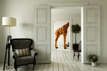 Fotobehang Giraffenwohnung mit mehreren Zimmern © Mediaparts