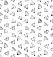 Diamond seamless pattern, line, sketch, doodle style. Modern trendy endless background with jewelry. Gems repetitive texture. Gemstone wallpaper, backdrop, paper. Vector illustration