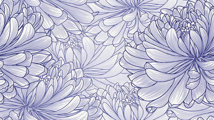 Abstract seamless hand drawn floral pattern with chrysanthemum flowers. Vector illustration. Element for design.