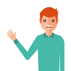 young man waving happy avatar character vector illustration design