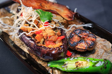 Baked eggplant with red pepper
