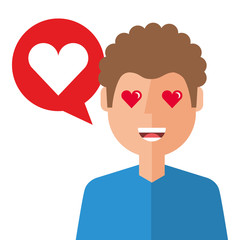 lovely young man with heart avatar character vector illustration design