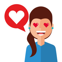 lovely young woman with heart avatar character vector illustration design