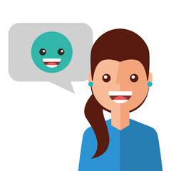 young woman happy with emoticon avatar character vector illustration design