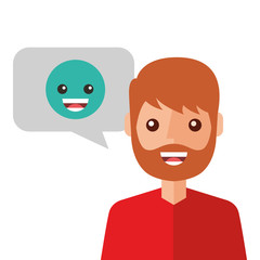 young man happy with emoticon message avatar character vector illustration