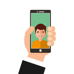 young man happy in smartphone avatar character vector illustration design