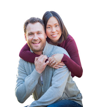 Mixed Race Caucasian and Chinese Couple Isolated on a White Background.