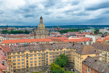 Obraz premium Aerial view of Dresden skyline on a cloudy day, Germany