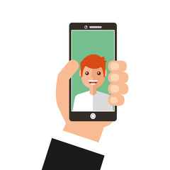 young man happy in smartphone avatar character vector illustration design