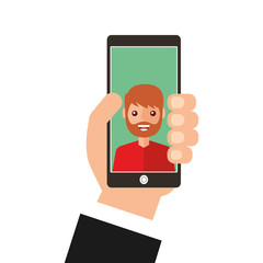 young man happy in smartphone avatar character vector illustration design