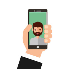 young man happy in smartphone avatar character vector illustration design