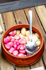 Traditional Russian cold snacks - sandwiches and pickles.