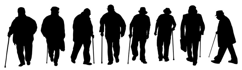 Eldery man silhouettes on a white