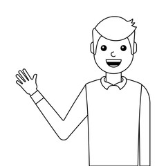 young man waving happy avatar character vector illustration design