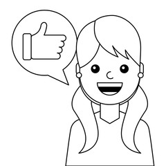 young woman happy with like message avatar character vector illustration