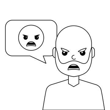 angry young man with emoticon avatar character
